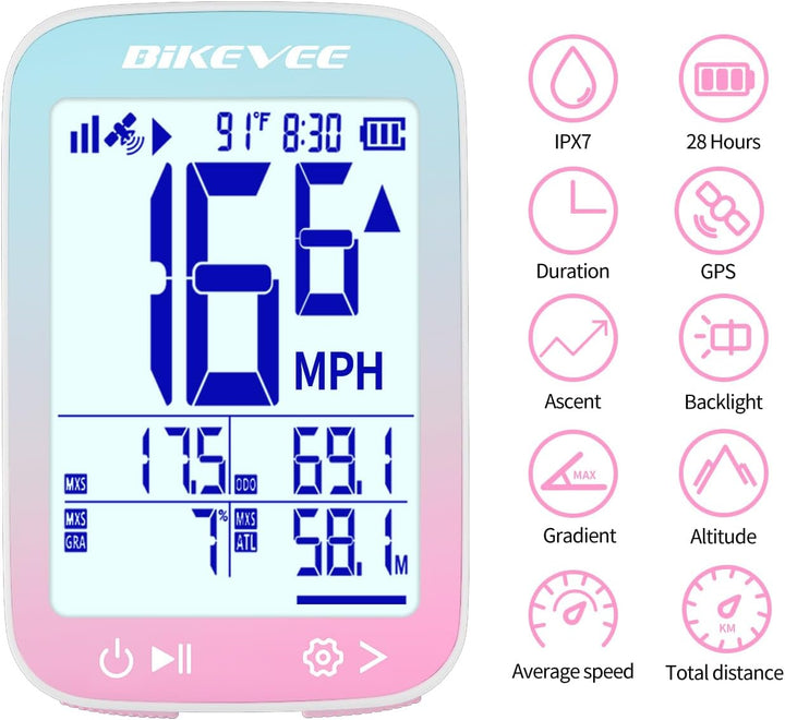 GPS Fahrradcomputer Kabellos Wasserdicht 2.4 Zoll FSTN Display IPX7 28h Akkulaufzeit Leichtes Fahrra