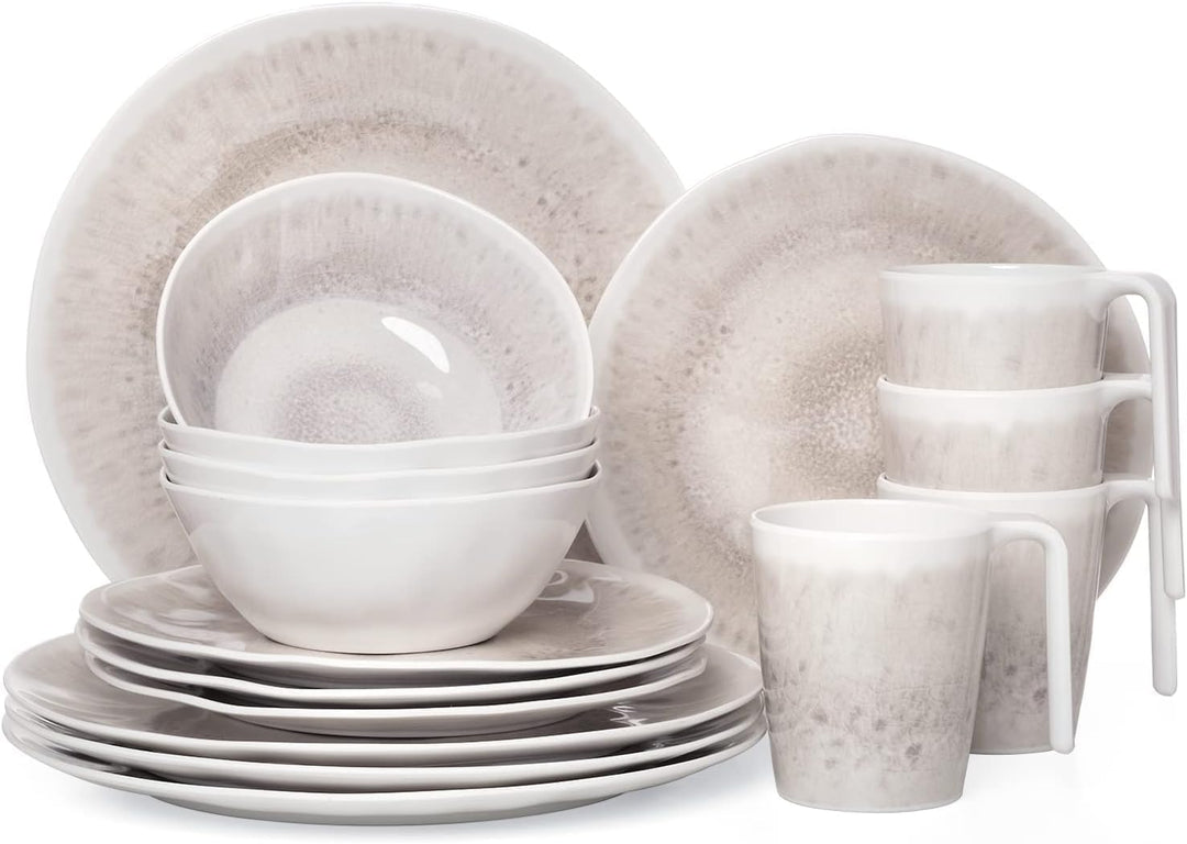 Melamin Camping Geschirr Set 4 Personen Amboss Design 16 Teilig + Milano Gläser Wassergläser Tafelge