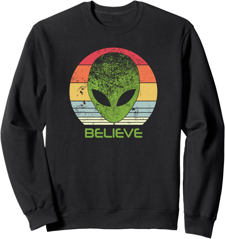 Believe, Verzweifelter grüner Alien-Kopf im Retro-Stil Sweatshirt