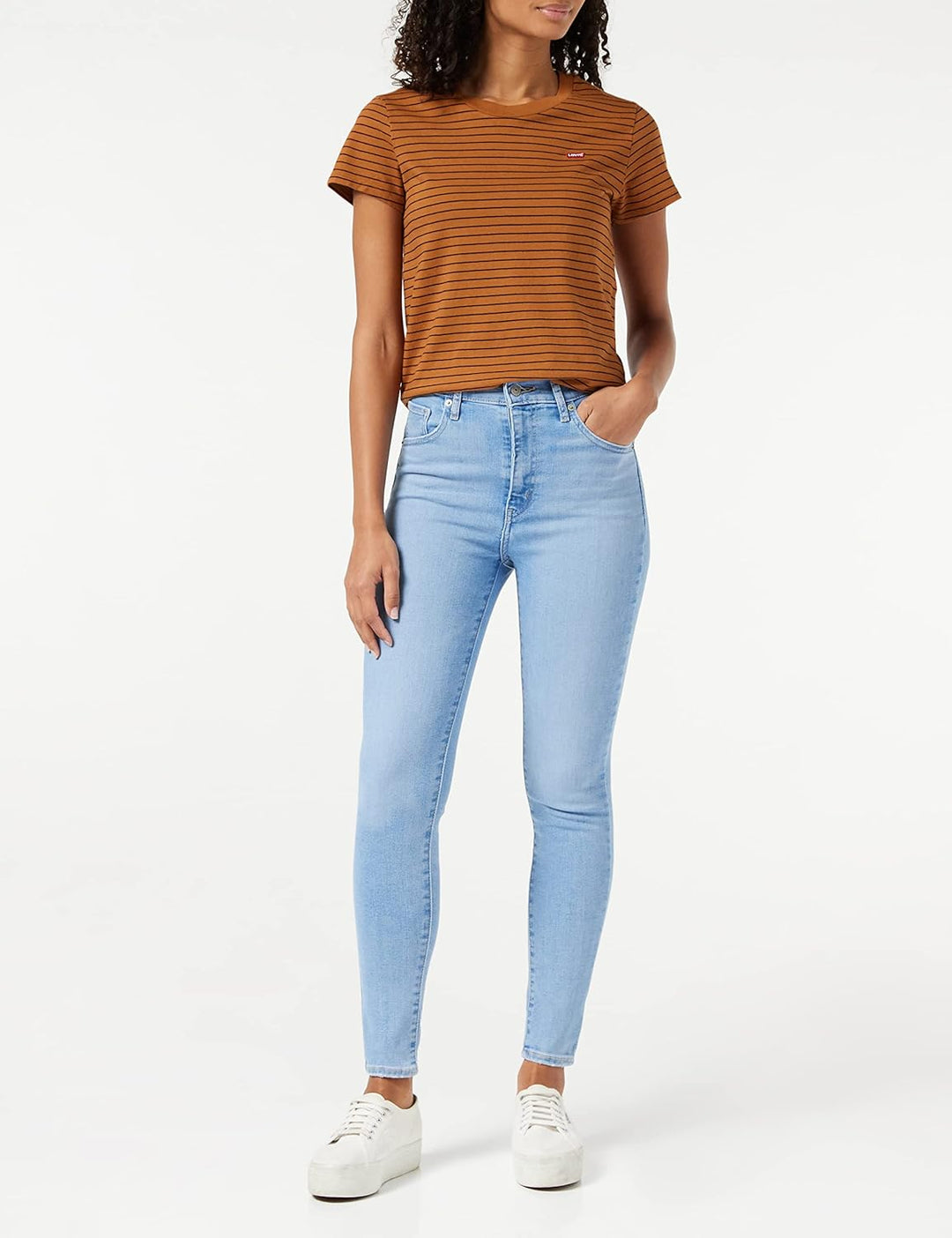 Levi's Damen The Perfect Tee T-Shirt, Striped Chesthit Logo XXS Glazed Ginger, XXS Glazed Ginger