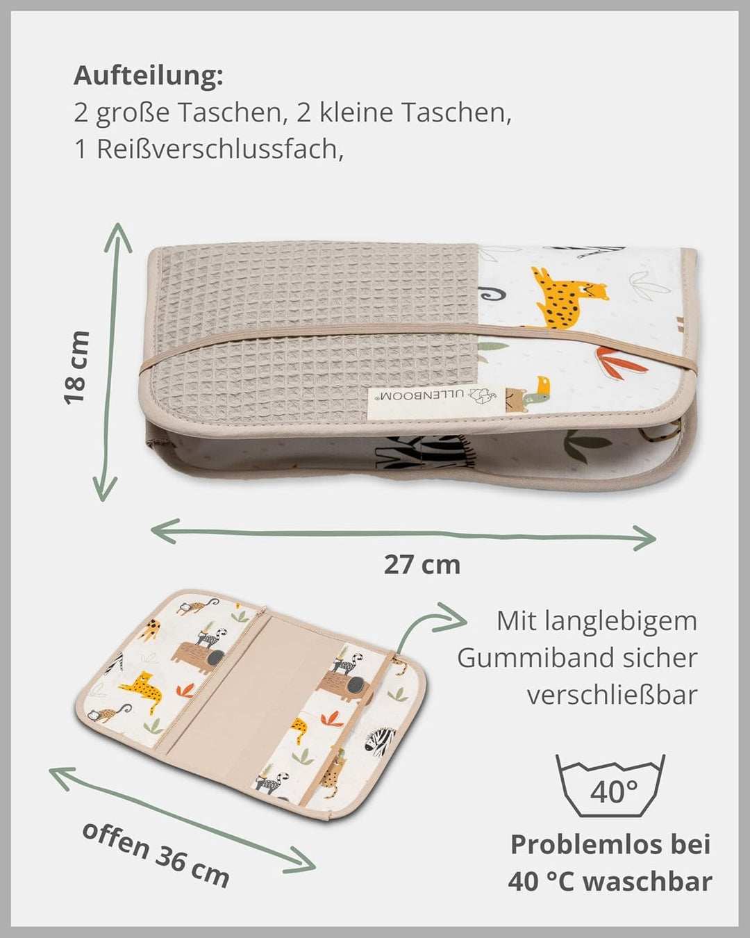 ULLENBOOM Windeltasche für unterwegs, Sand Savanne, Made in EU - Wickeltasche für bis zu 3 Windeln,