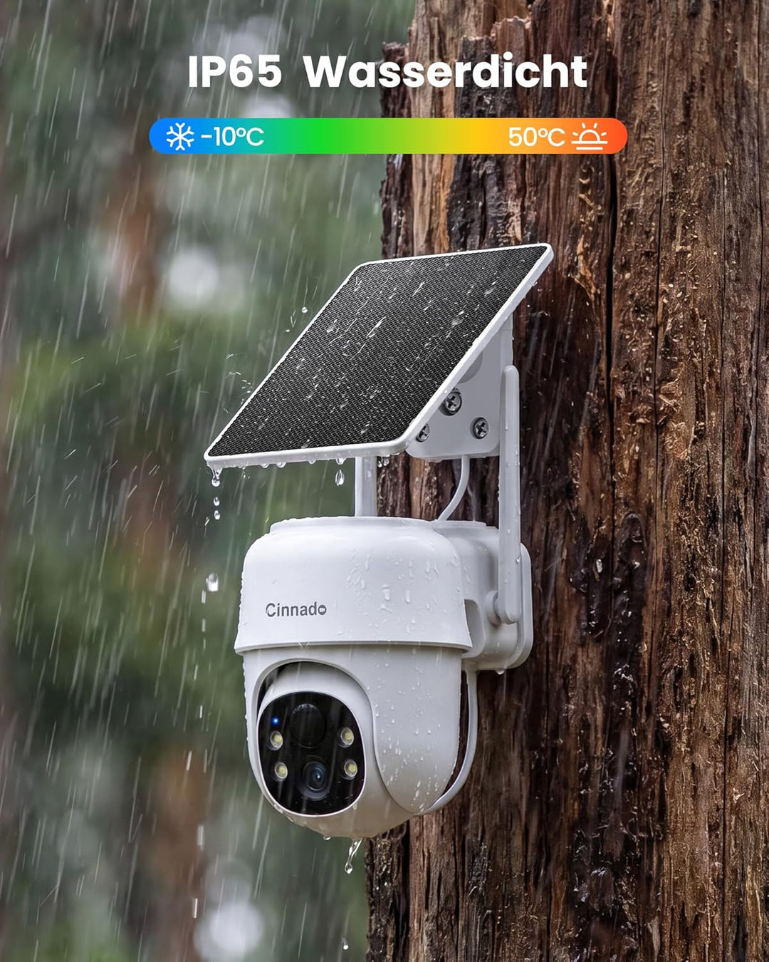 Cinnado Überwachungskamera Aussen Akku Solar - 2K Kabellos Kamera Überwachung Aussen, 360° PTZ 2,4 G