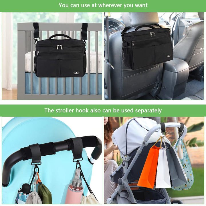 PHILORN Kinderwagen Organizer mit Isolierte Getränkehalter, Universal Kinderwagentasche, Baby Grosse