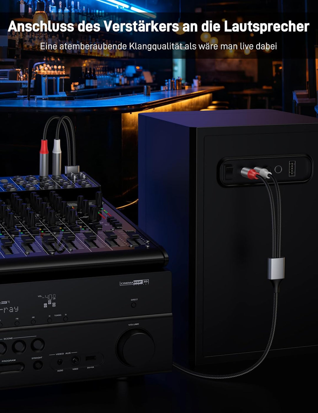RCA zu 6,35mm Kabel, 5 m, robustes 6,35mm Stecker zu RCA Stecker Adapter Stereo Audio-Verbindungskab