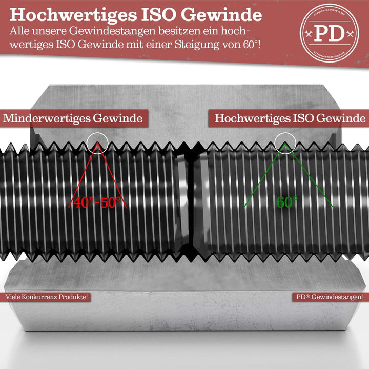 PD® Gewindestangen M8 Edelstahl A4 V4A (DIN 976 / DIN 975) | 1 Meter Gewindestab mit Regelgewinde |