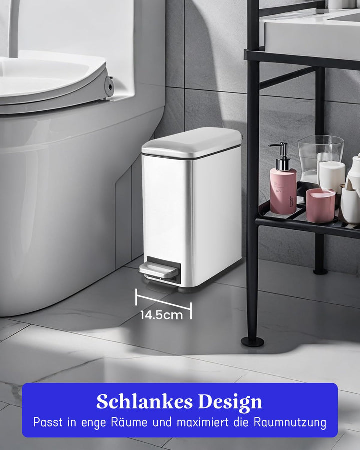 Mülleimer Bad 5L,Rechteckiger Tretmülleimer mit Deckel Mülleimer aus Edelstahl,Schlank Mülleimer mit