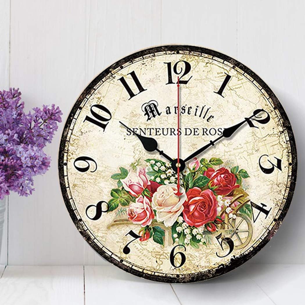 SWHONG Antique Rose Love rund Holz Wanduhr Schlafzimmer Wohnzimmer Wanduhr Home Decor Mode, Mode