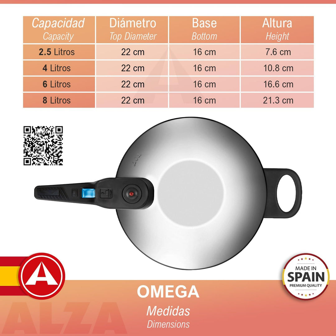 ALZA Omega Schnellkochtopf 8 Liter + Korb, hergestellt aus Edelstahl 18/10, für alle Herdarten, Indu