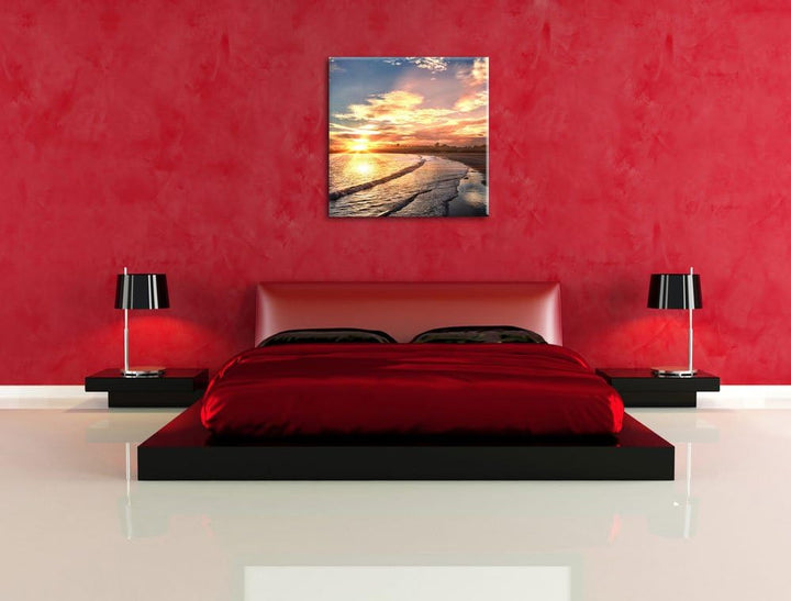 Los Angeles Beach, Format: 70x70 auf Leinwand, XXL riesige Bilder fertig gerahmt mit Keilrahmen, Kun
