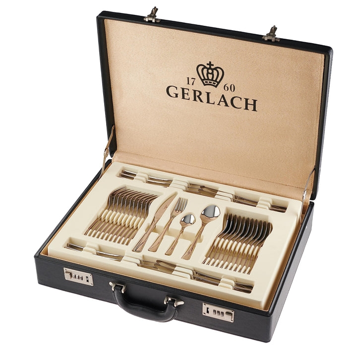 Gerlach Valor Besteck-Set im Koffer 12 Personen Spülmaschinenfest Essbesteck Edelstahl Tafelbesteck