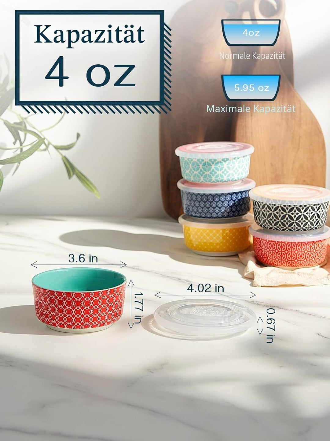 DOWAN Creme Brulee Schälchen mit Deckeln, 6 X 120ml Porzellan Souffle Förmchen Backofenfest, Auflauf
