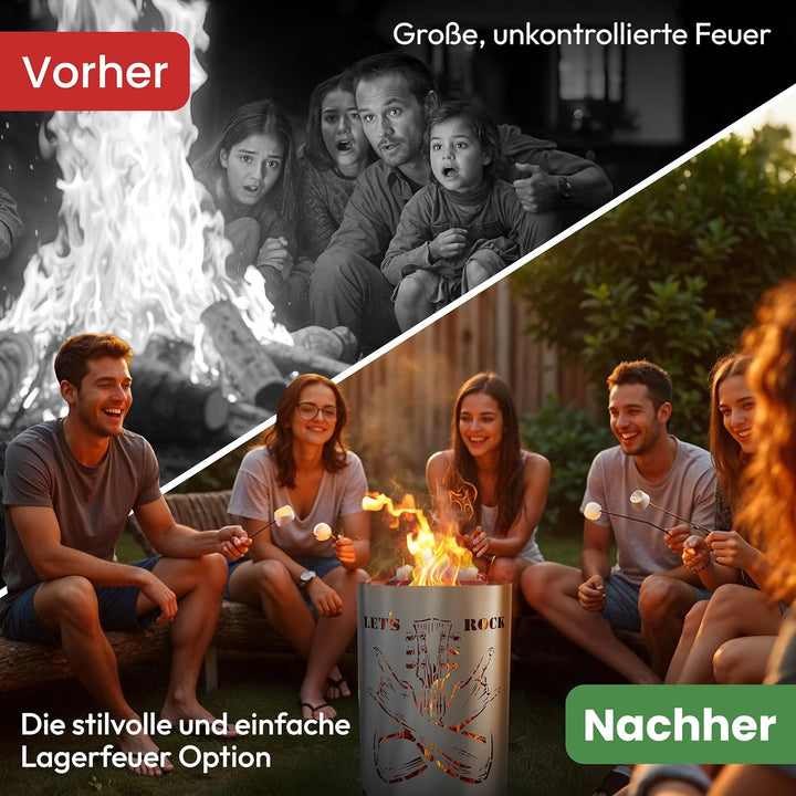TiKo-Design® Feuertonne - Lagerfeuertonne - Feuerkorb mit Let`s Rock Motiv – Verleihen Sie Ihrem Gar