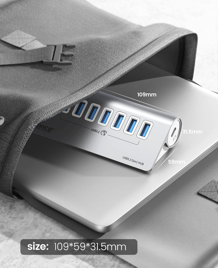 ORICO USB C Hub, 7-Port Aluminium USB Splitter, 5Gbps USB Hub mit 0.5m USB C Kabel und USB A Adapter