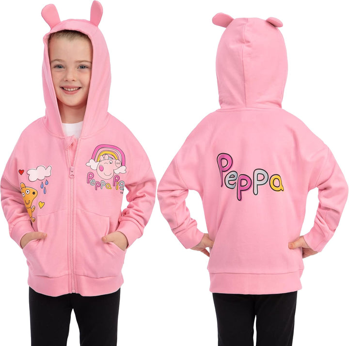 Peppa Pig Hoodie Mädchen, Zip Hoodie Kinder Mit 3D Ohren, Rosa Mädchen Kleidung Aus Baumwolle 128, 1