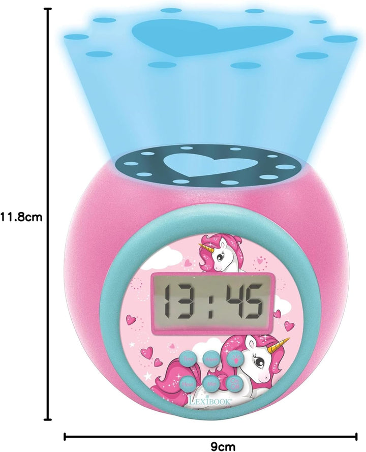Lexibook Projector-Wecker Einhorn mit Schlummerfunktion und Weckfunktion, Nachtlicht mit Timer, LCD-
