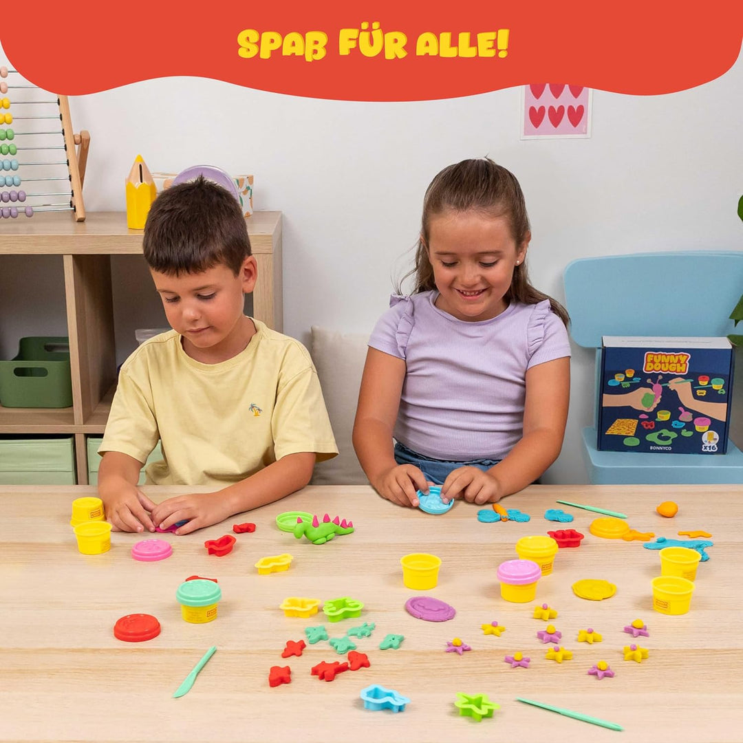 BONNYCO Knete Set mit Formen und Mitgebsel Tüten, Pack 16 Mitgebsel Kindergeburtstag 3-9 Jahre, Mode