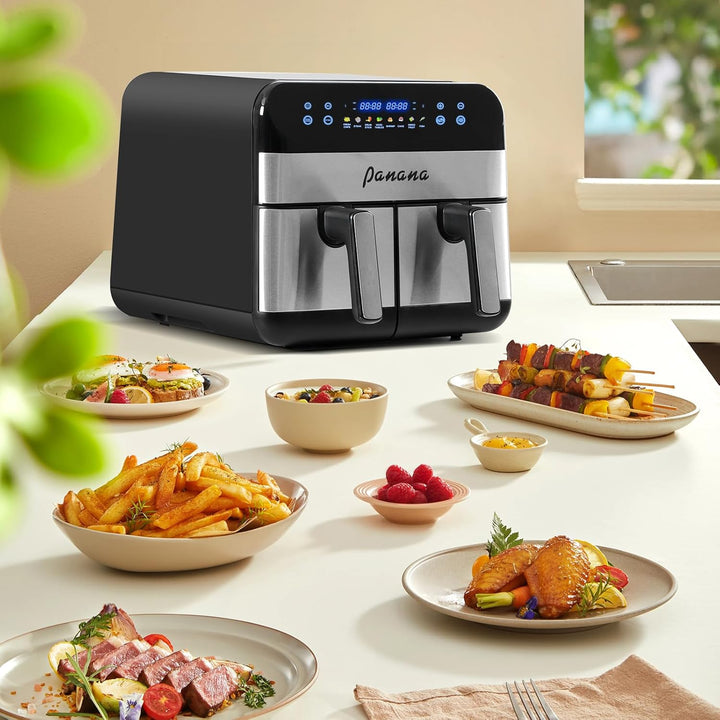 Panana Heissluftfritteuse mit Doppelfach, Friteuse ohne Öl 2x4,5L, 8 Programme, 2400W, Heissluftfrit