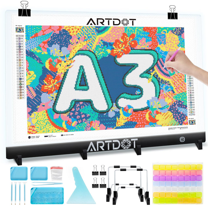 ARTDOT Leuchttisch A3 für 5D Diamond Painting Zubehör, Einstellbare Helligkeit Diamant Painting Lich
