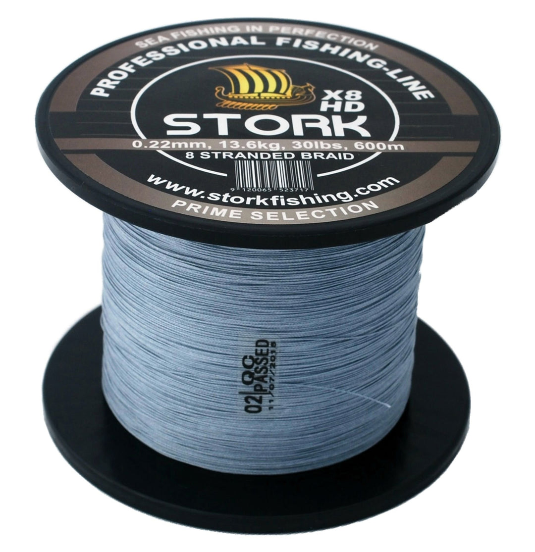 Stork HDx8, 8-Fach geflochtene Premium Angelschnur 600m Hellgrau 40 lbs / 18.1 kg / 0.28 mm, Hellgra