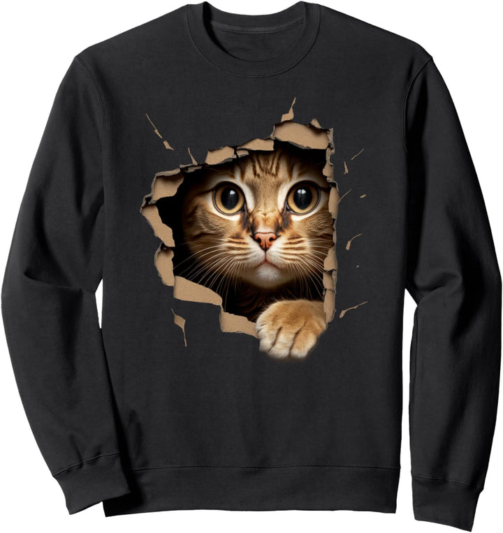 Süsses Kätzchen schaut aus zerrissenem Stoff - Katzen Sweatshirt