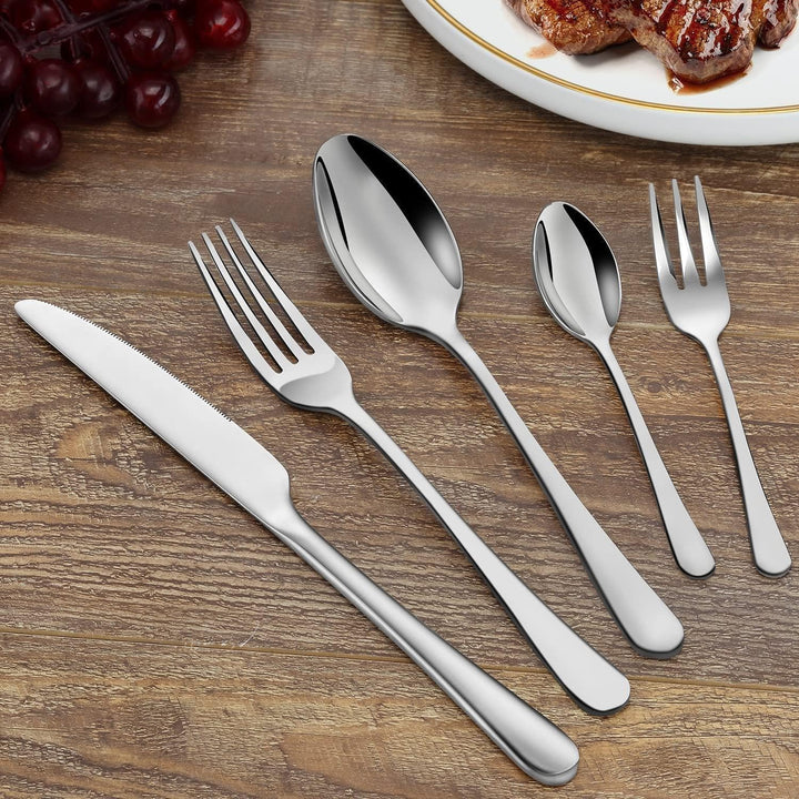 BEWOS Besteck Set für12 Personen - 60 Teilig Essbesteck Set inkl. Messer, Gabel, Löffel, Besteck Ede