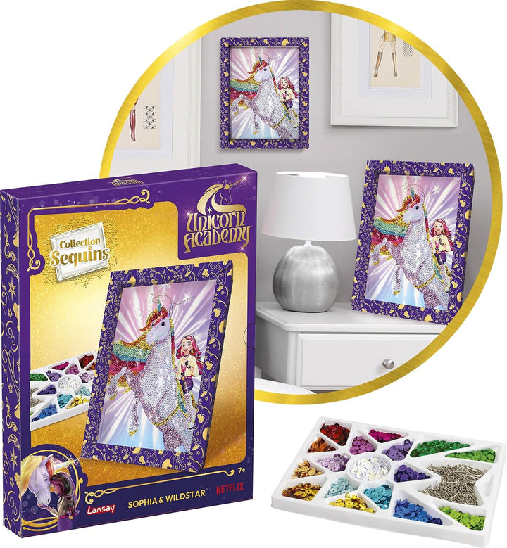 Lansay - COLLECTION SEQUINS Unicorn Academy Sophia &amp; Wildstar - Paillettenbild Bastelset für Mädchen