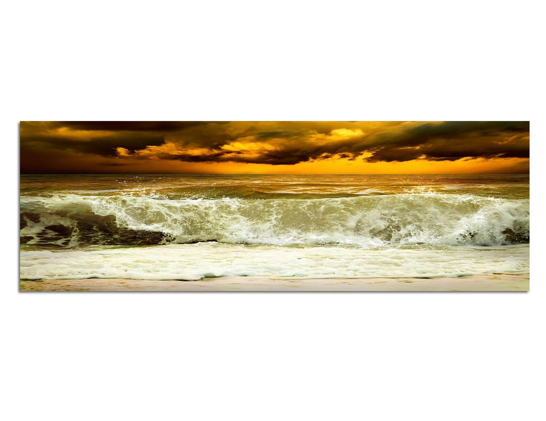 Paul Sinus Art Panoramabild auf Leinwand und Keilrahmen 150x50cm Meer Wellen Sturm Wolkenhimmel