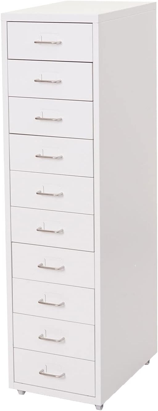 Mendler Rollcontainer Boston T851, Schubladenschrank Stahlschrank, 110x28x41cm 10 Schubladen - weiss