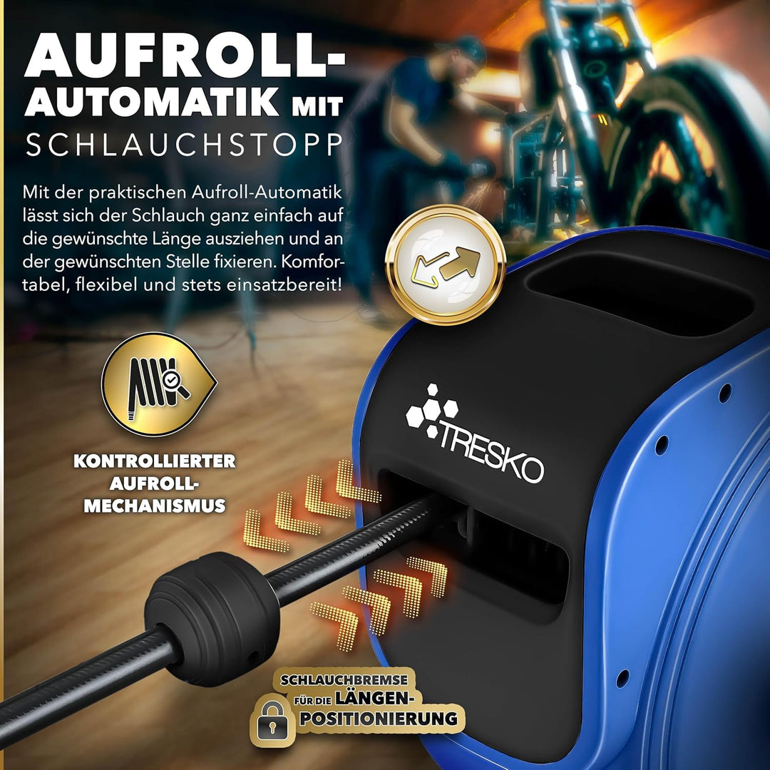 TRESKO® 20m Druckluftschlauch Aufroller automatisch 1/4" Anschluss | Schlauchtrommel Wandschlauchhal