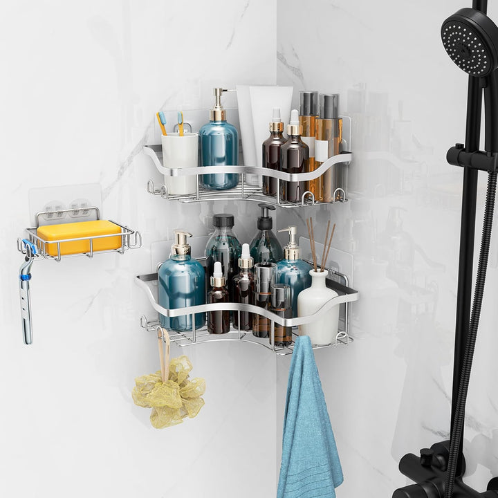 Duschablage Ohne Bohren Badezimmer Organizer, 3 Stück Rostfreie Duschregal Ecke Mit Haken Seifenscha