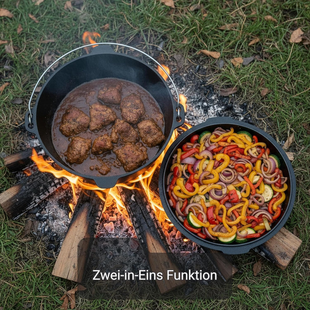 BIOL Dutch Oven 6 Liter aus Gusseisen – Eingebrannter Feuertopf mit Deckelheber und Doppelfunktions-
