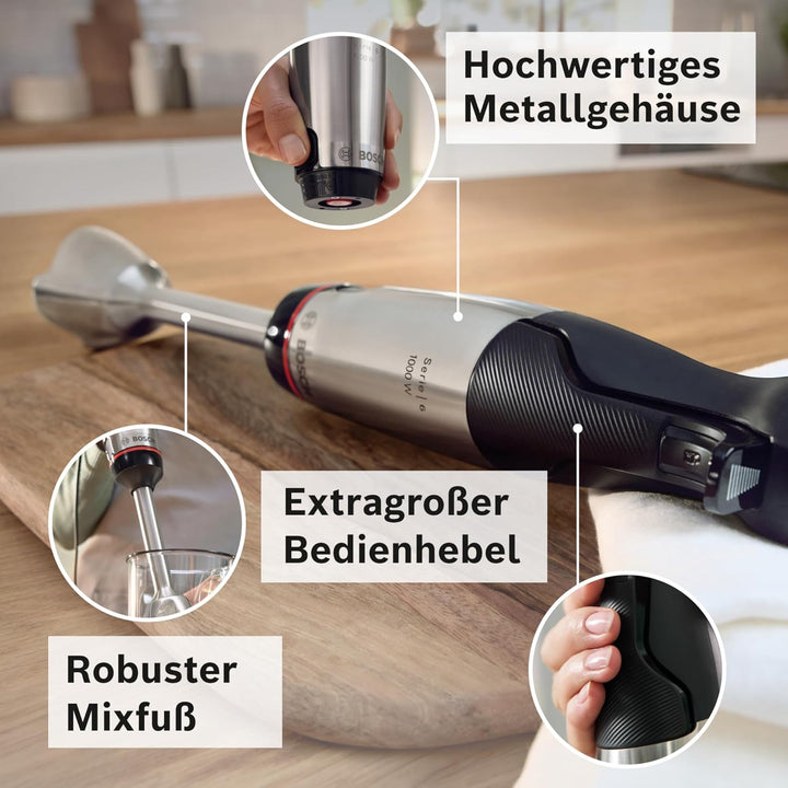 Bosch Stabmixer ErgoMaster Serie 6 MSM6M673, 10 Jahre Motorgarantie, Edelstahl-Klingen, verschleissf