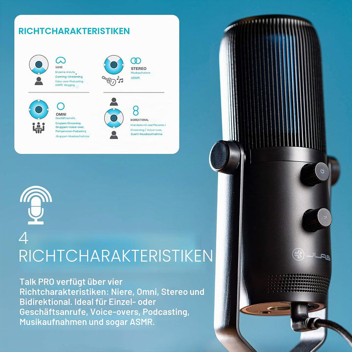 JLAB Audio Talk Pro USB Mikrofon PC Plug und Play Professionelle Auflösung in Studioqualität, 4 Rich