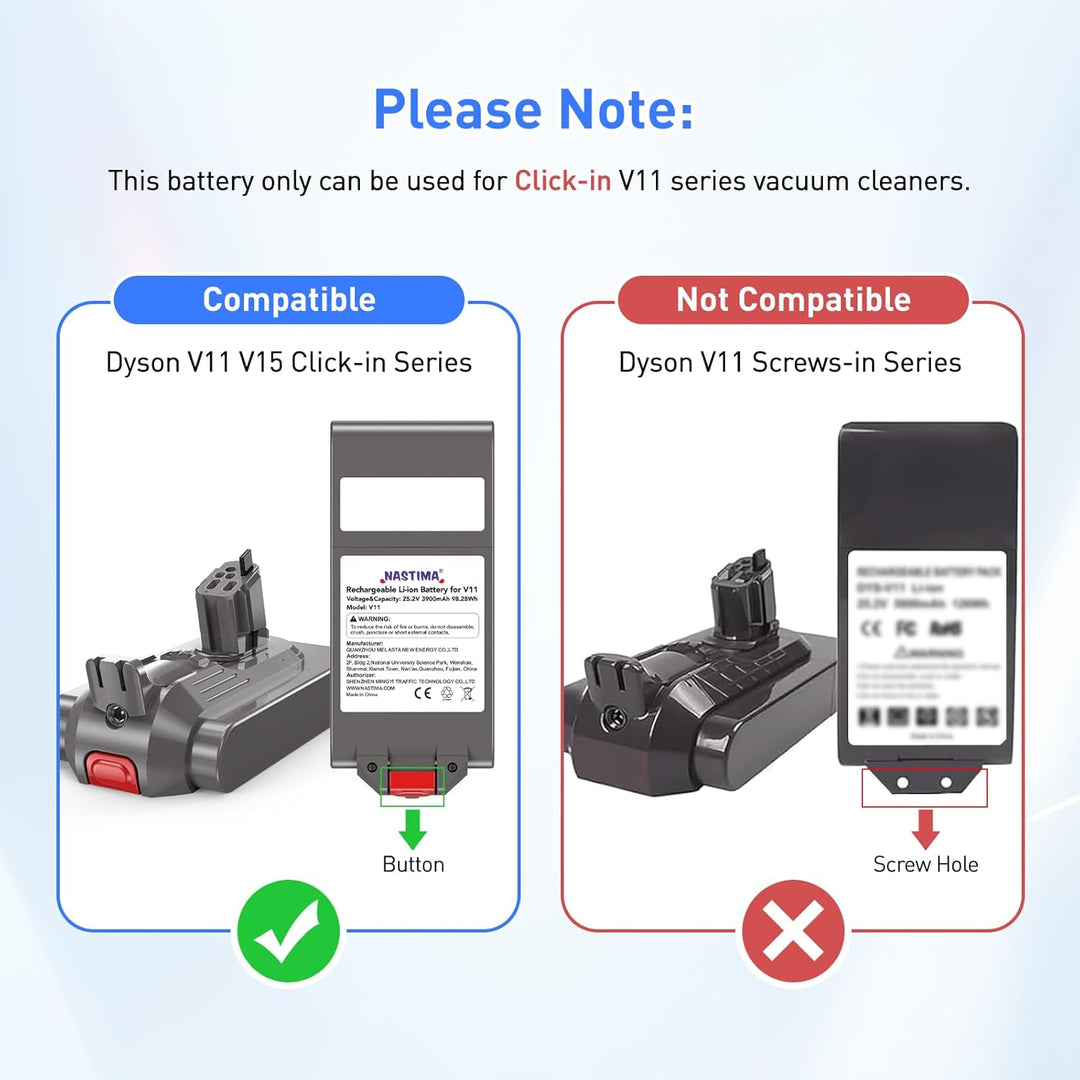 NASTIMA 25,2V 3900mAh Li-ion Akku, Li-ion Ersatzakku für Dyson V11 V15 Click-in, Dyson V11 Animal, V