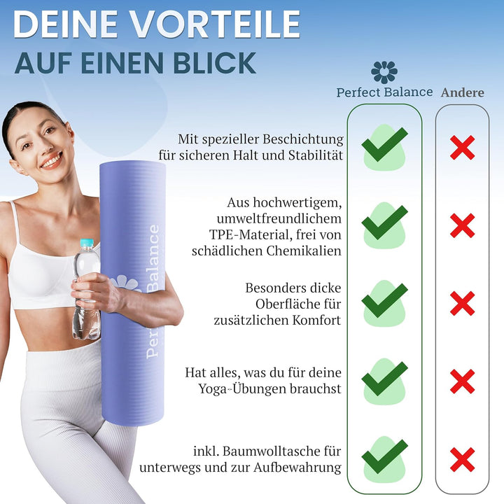 Perfect Balance® Yoga Matten Set [Premium Erfahrung] - Hochwertiges TPE-Material, Rutschfeste Oberfl