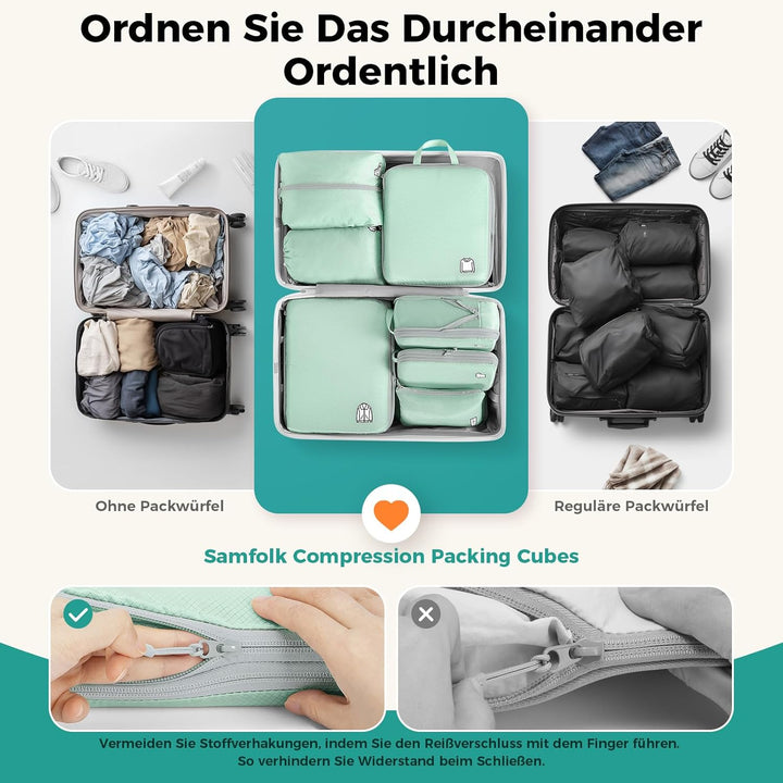 Koffer Organizer Packing Cubes Compression 8 Stück, Wasserdicht PackwüRfel Koffer Organizer Set,Trav