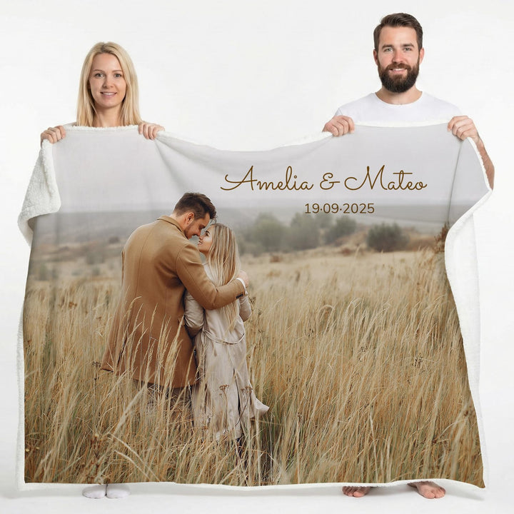 Wanapix | Personalisierte Kunstfell-Decke mit Foto & Text | Maximale Wärme 490 g/m² (Fleece + Kunstf