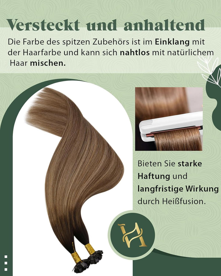 Ugeat Bonding Extensions Echthaar Dunkelbraun Extensions Echthaar Bondings Flat Tip Balayage Braun K