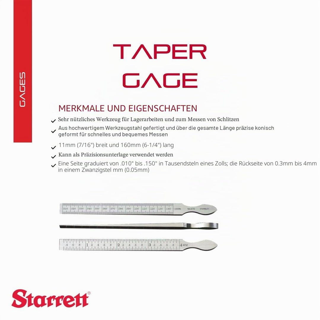 Starrett 270 Messkeil, 0.3-4 mm Messbereich, 0,05 mm
