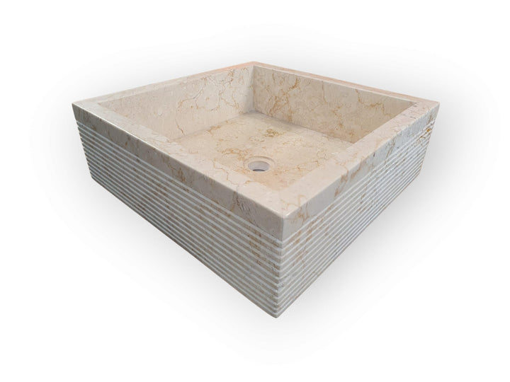 Kinaree Naturstein Waschbecken Heller Marmor - 45x45 cm Aufsatz Waschschale - Heller Marmor Aufsatzw