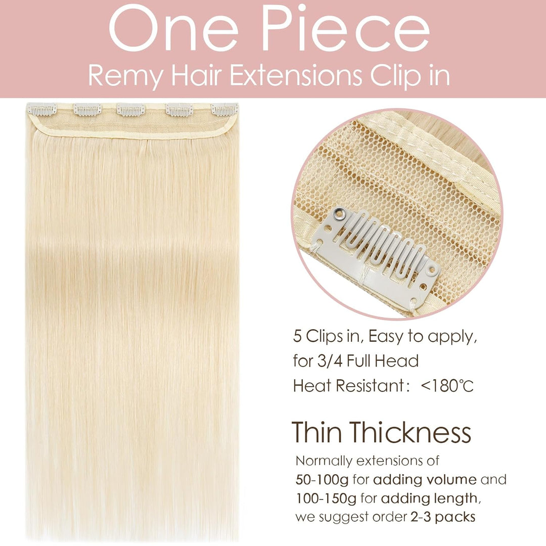 Silk-co Haarteile Echthaar 1Pc Clip in Extensions Echthaar 5Clips Weich Glatt Haarverlängerung Natür