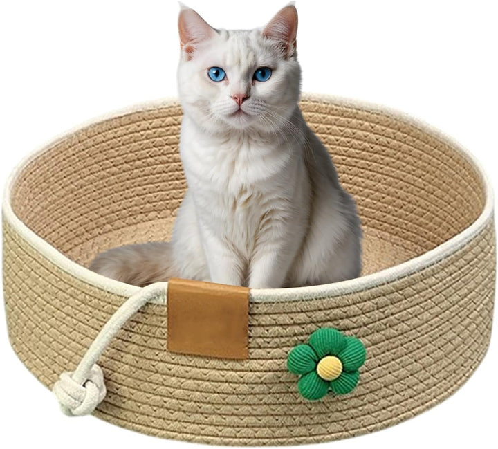 Gewebtes Katzenbett, 35 cm Durchmesser Faltbarer Korb-Nistplatz, Atmungsaktives Haustier-Liegebett,