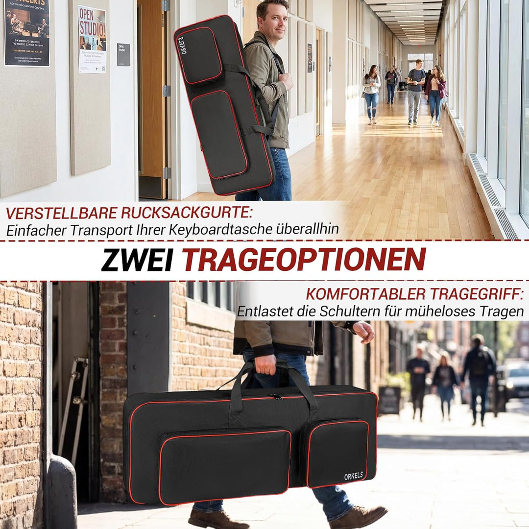 Keyboard Tasche für E-Piano, Gepolsterte 600D Wasserdichte Keyboard Tasche mit Rucksackgurten &amp; Zube