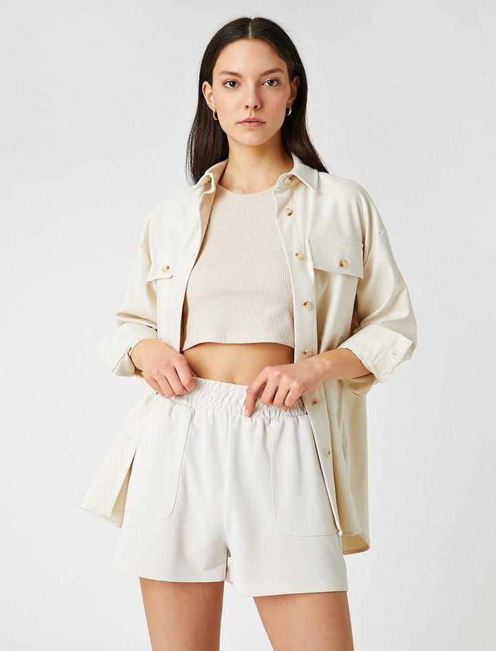Koton Damen Elastic Waist Pocket Shorts M Stone (080), M Stone (080)