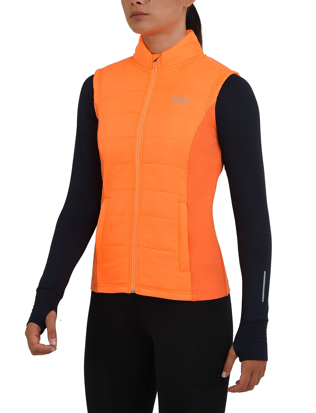 TCA Damen und Mädchen Excel Runner Leichte Laufweste mit Reissverschlusstaschen L Orange, L Orange