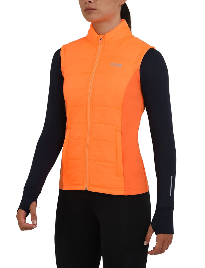 TCA Damen und Mädchen Excel Runner Leichte Laufweste mit Reissverschlusstaschen L Orange, L Orange