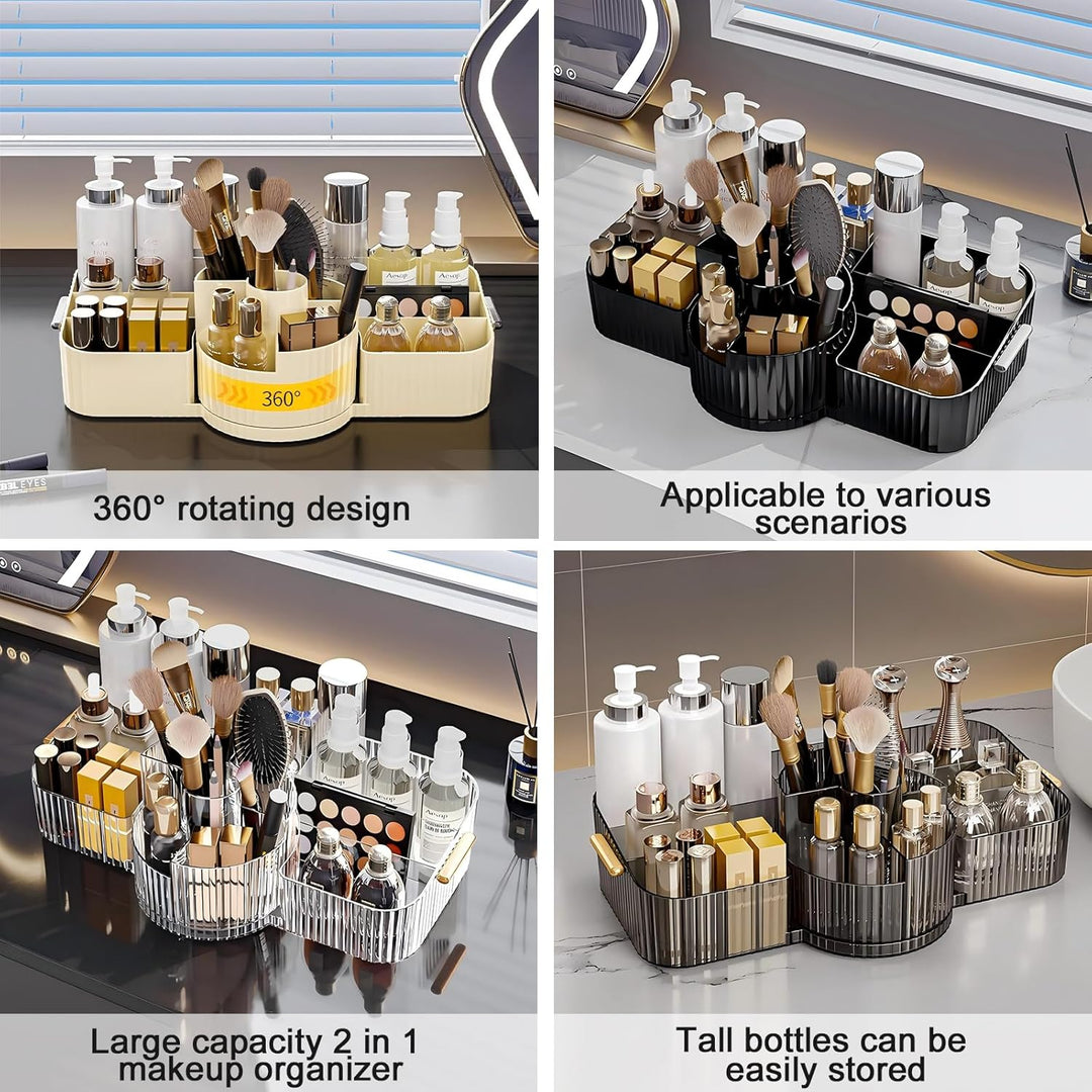 DASITON Make Up Organizer 360° Drehbar Pinsel Organizer, 2-in-1 Kosmetik Organizer mit Griff, Makeup