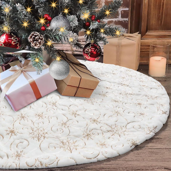 Dremisland Weihnachtsbaum Röcke Grosse Weiss & Golden Plüsch Weihnachtsbaumdecke mit Pailletten Schn