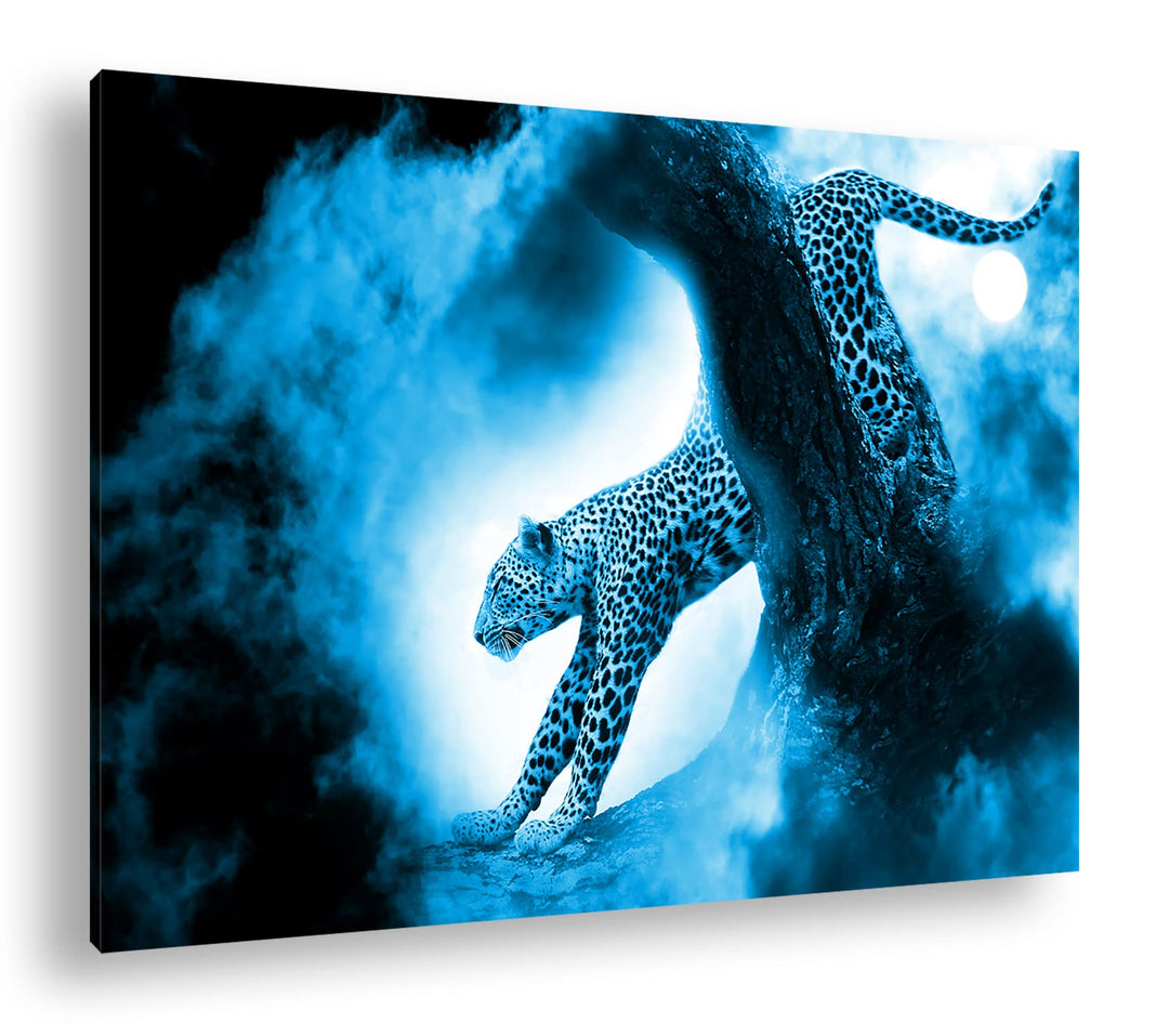 deyoli exotischer Gepard im Mondschein Format 80x60 Effekt: Monocrome Blau als Leinwandbild, Motiv f