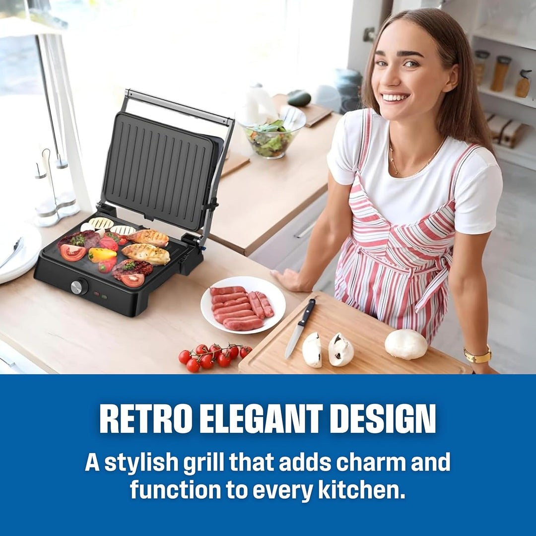 Westinghouse Retro Kontaktgrill mit 180°-Öffnung, Sandwichmaker mit Cool-Touch Griff &amp; Höhenverstell